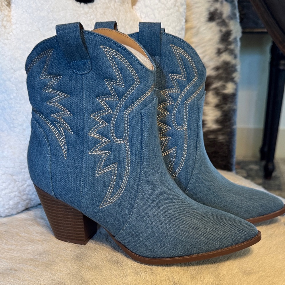 New Denim Western Ankle Boots